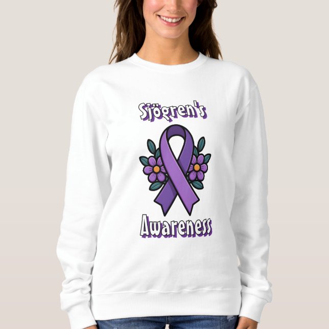 Sjögren's Awareness | Purple Ribbon with flowers Sweatshirt (Front)