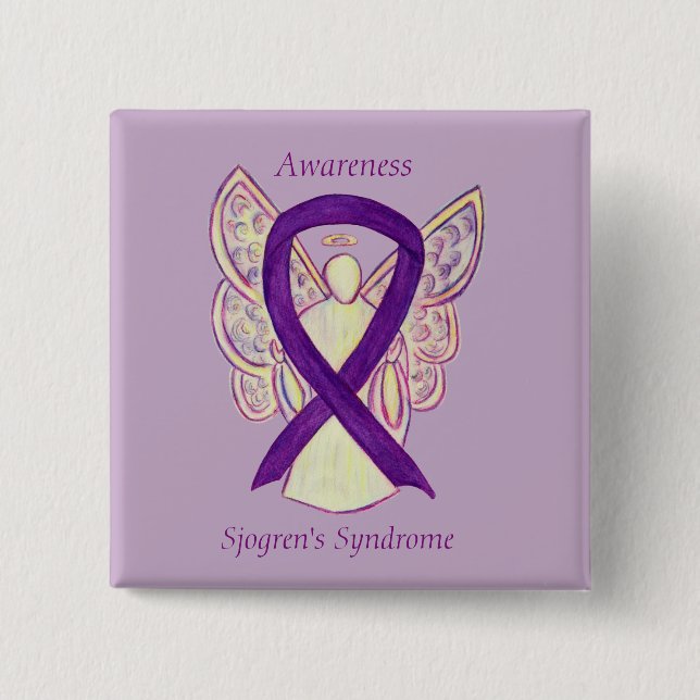 Sjogren's Syndrome Awareness Angel Ribbon Art Pin (Front)