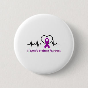 Sjogrens Syndrome Awareness Heartbeat Purple Ribbo Button