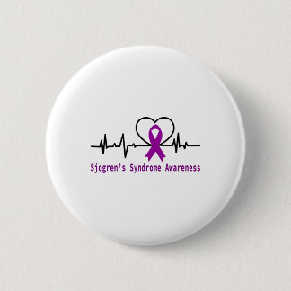 Sjogrens Syndrome Awareness Heartbeat Purple Ribbo Button