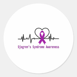 Sjogrens Syndrome Awareness Heartbeat Purple Ribbo Classic Round Sticker