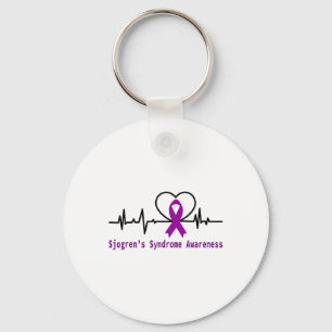 Sjogrens Syndrome Awareness Heartbeat Purple Ribbo Keychain