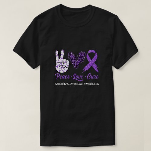 Sjogrens Syndrome Awareness Peace Love Cure Leopa T_Shirt