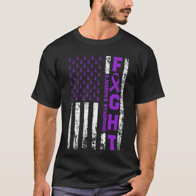 Sjogren's Syndrome Ribbon Fight US Flag T-Shirt (Front)