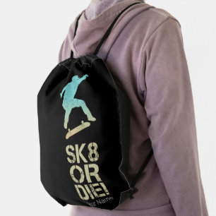 Sk8 Or Die! Olli Skater Vintage For Skateboarder Drawstring Bag