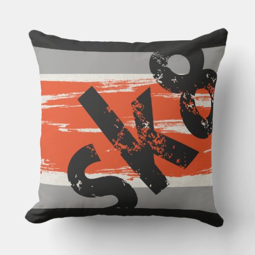Sk8 _ Skateboard Word Pillow Orange Charcoal Grey