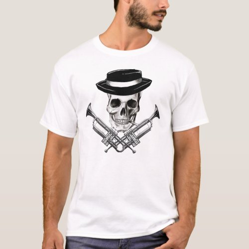 Ska skull with trumpet crossbones T_Shirt