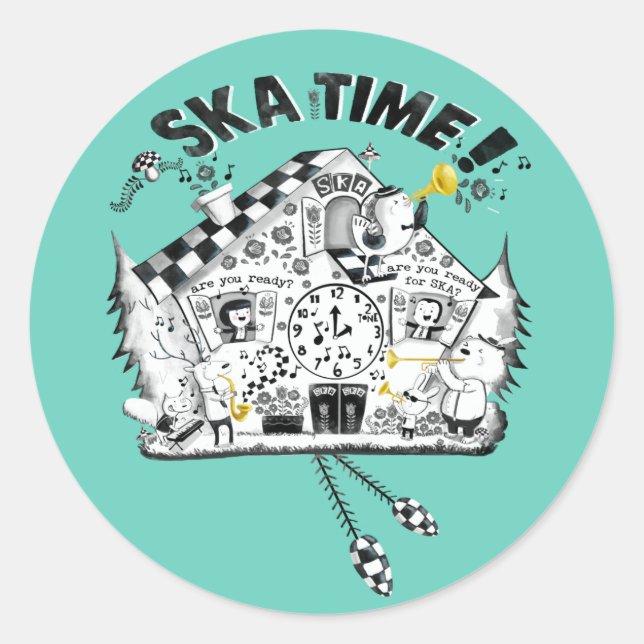 Ska Time Cuckoo Clock Classic Round Sticker (Front)
