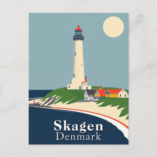 Skagen, Denmark Beach Retro Art Postcard (Front)