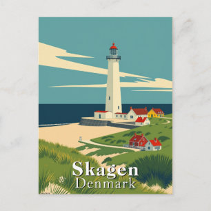 Skagen, Denmark Lighthouse Retro Art Postcard