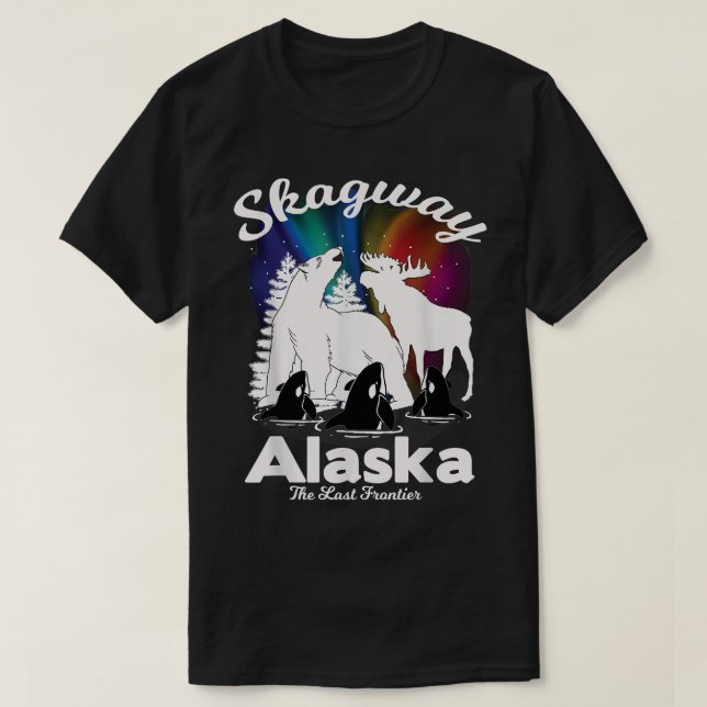 Skagway Alaska Aurora Borealis Bear Orca Moose Kee T-Shirt (Design Front)