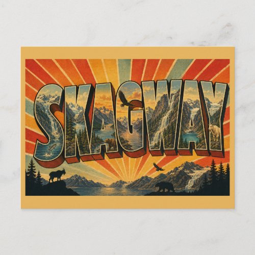 Skagway Alaska Fjord Mountain Waterfall Art Postcard