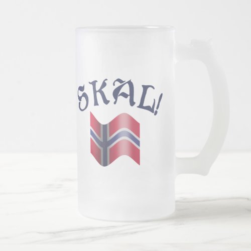 Skal Norwegian Flag Norway Drinking Toast Frosted Glass Beer Mug