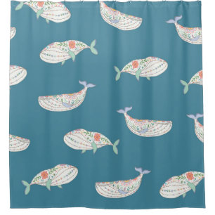 skandinavian folk whale sea animals seamless patte shower curtain