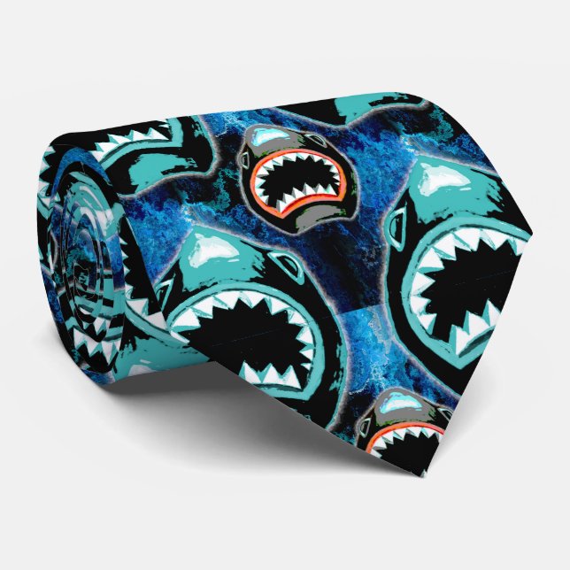 Skark Mania Funny Cartoon Illustration Neck Tie (Rolled)