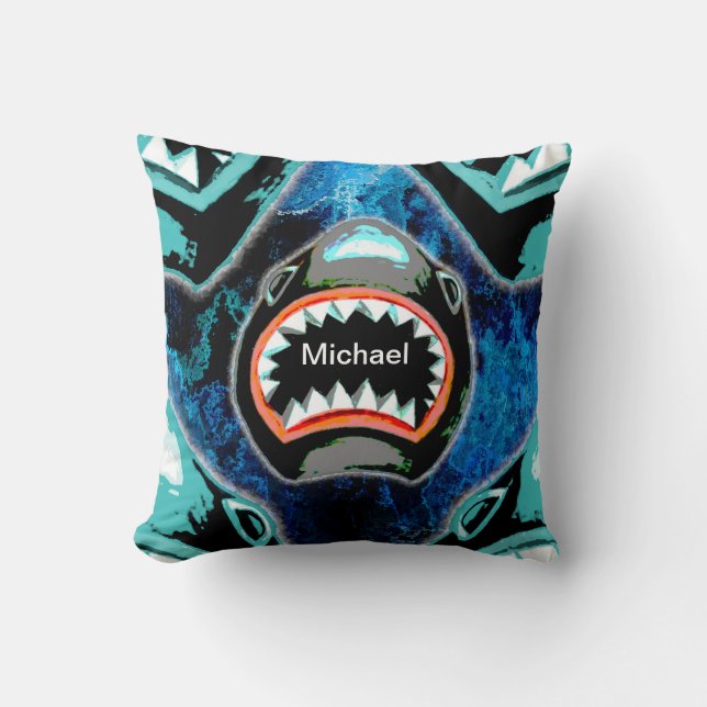 Skark Mania Funny Cartoon Illustration Throw Pillow (Front)