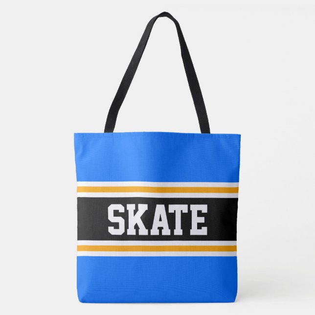 SKATE Athletic Bright Blue Black Orange Stripes Tote Bag (Front)