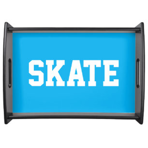 SKATE Athletic Sporty White Text On Bright Azure Serving Tray