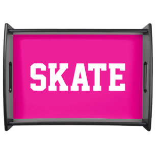SKATE Athletic Sporty White Text On Bright Pink Serving Tray