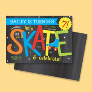 Skate Birthday Party - Brights on Chalkboard Invitation