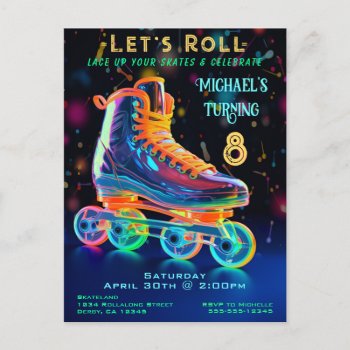 Skate Birthday Party Invitation Postcard by GlitterInvitations at Zazzle