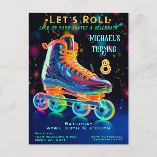 Skate Birthday Party Invitation Postcard