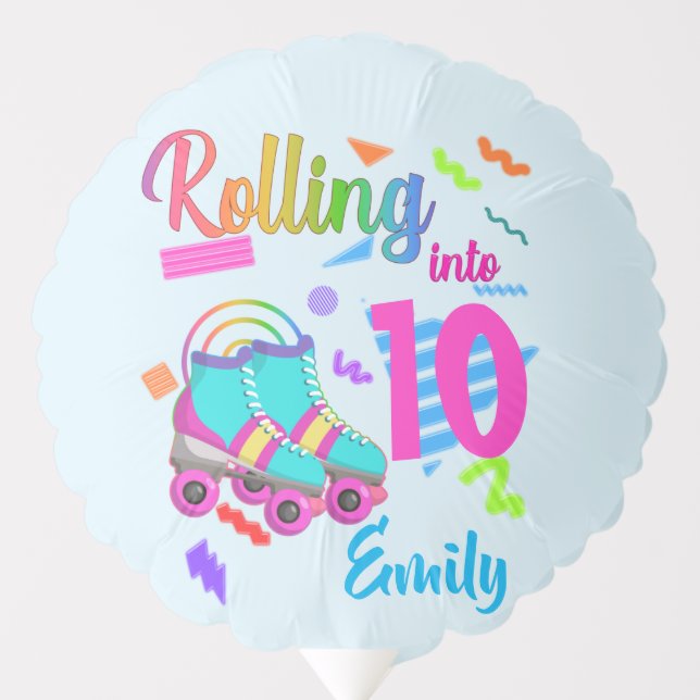 Skate Birthday Rolling Into Matching Birthday Girl Balloon (Front)