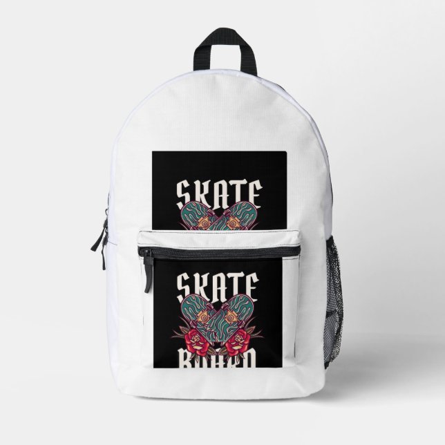 Skate Board Graphic White Backpack   (Front)