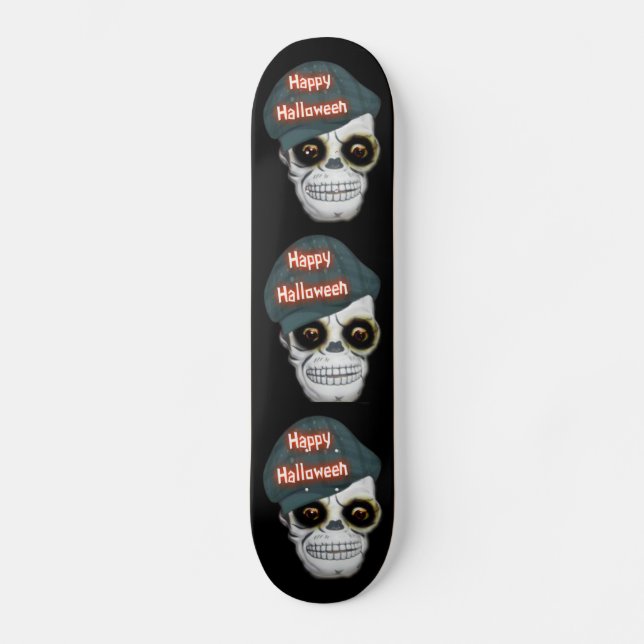 Skate Board Skeleton Head Happy Halloween (Front)