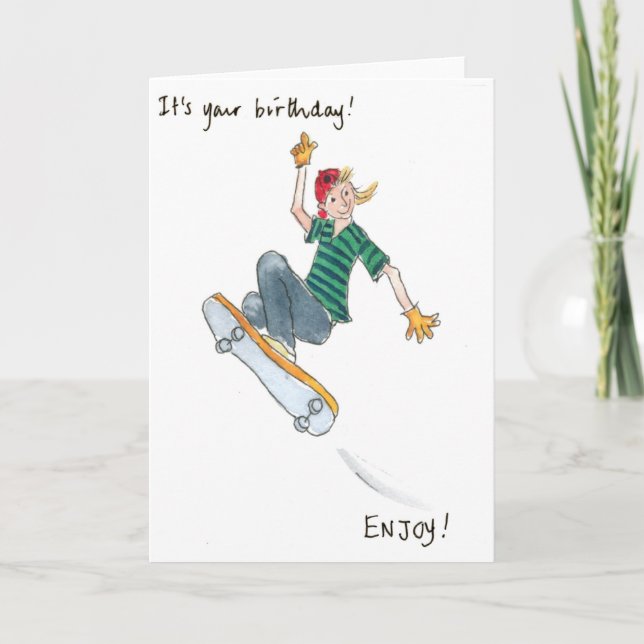 Skate-boarding Boy Birthday Card (Front)