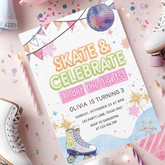 Skate & Celebrate Under the Lights Kids Birthday  Invitation (Creator Uploaded)