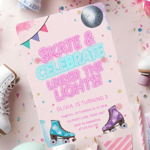 Skate & Celebrate Under the Lights Neon Invitation