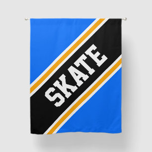 SKATE Cool Bright Blue Black Yellow Racing Stripes Blackout Curtains