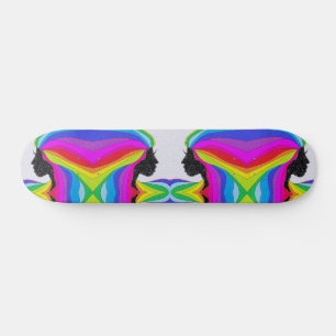 Skate Deck with Rainbow Hair Female Silhouette