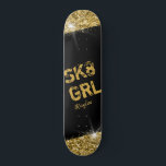 Skate Girl Black Gold Glitter Girly Personalized Skateboard<br><div class="desc">Black and Gold Glitter Personalized Skateboard with "SK8 GRL" text quote design and optional name customization features a bold faux sparkle printed artwork with glittery bling flares infused with a sporty design, perfect as a wall decoration, keepsake, or girly design skateboard to use at the park.</div>