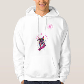 Skate Life Pink Happy Hoodie in White