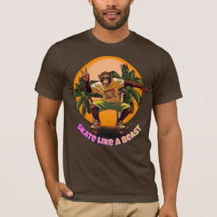 Skate Like a Beast Cool Chimpanzee Skater Design T-Shirt