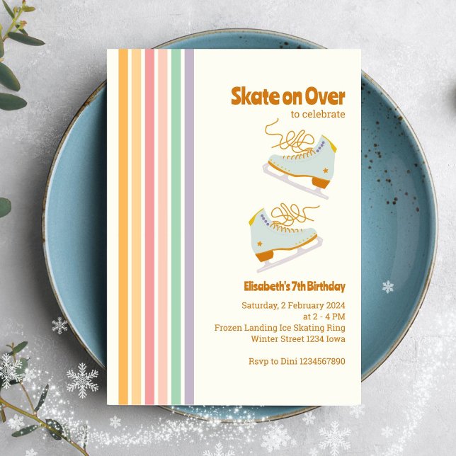 Skate on Over Ice-Skating Retro Birthday  Invitation (Creator Uploaded)