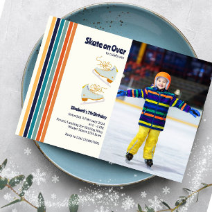 Skate on Over Ice-Skating Retro Birthday Photo  Invitation