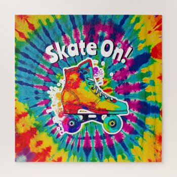 Skate On Roller Skating Rink Tie Dye Hippie Jigsaw Puzzle by PrettyPatternsGifts at Zazzle