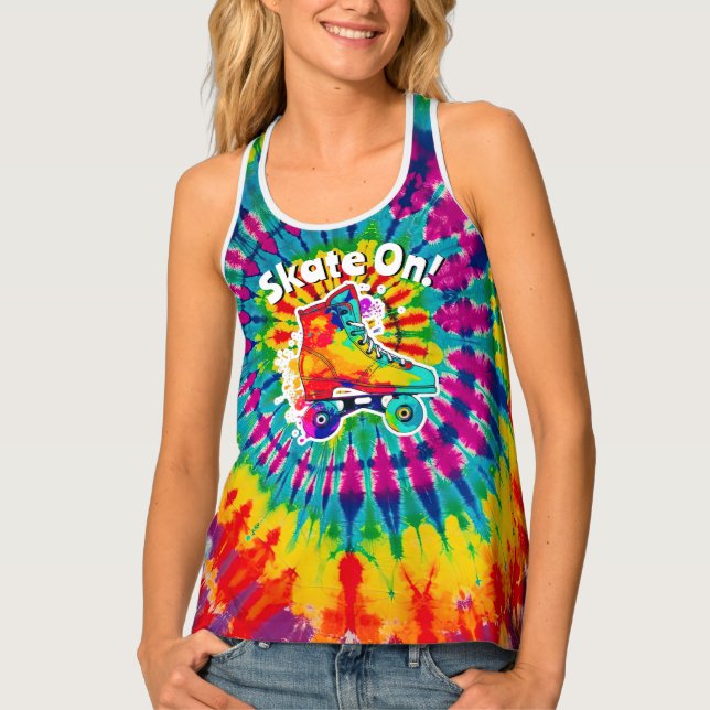 Skate On Roller Skating Rink Tie Dye Hippie Tank Top (Front)