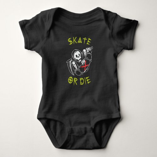 Skate or die Grim Reaper Skeleton Skateboarder Baby Bodysuit
