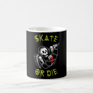 Skate or die Grim Reaper Skeleton Skateboarder Coffee Mug