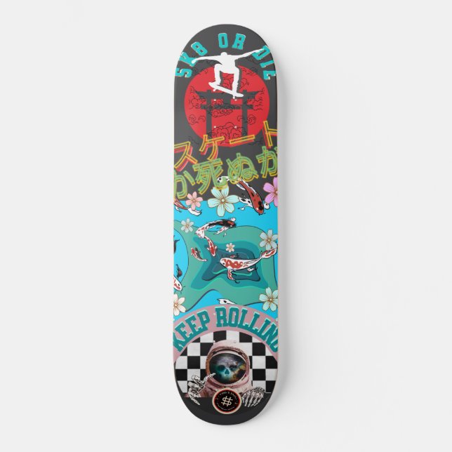 Skate or Die - Keep Rolling - Koi fishes on pond Skateboard (Front)