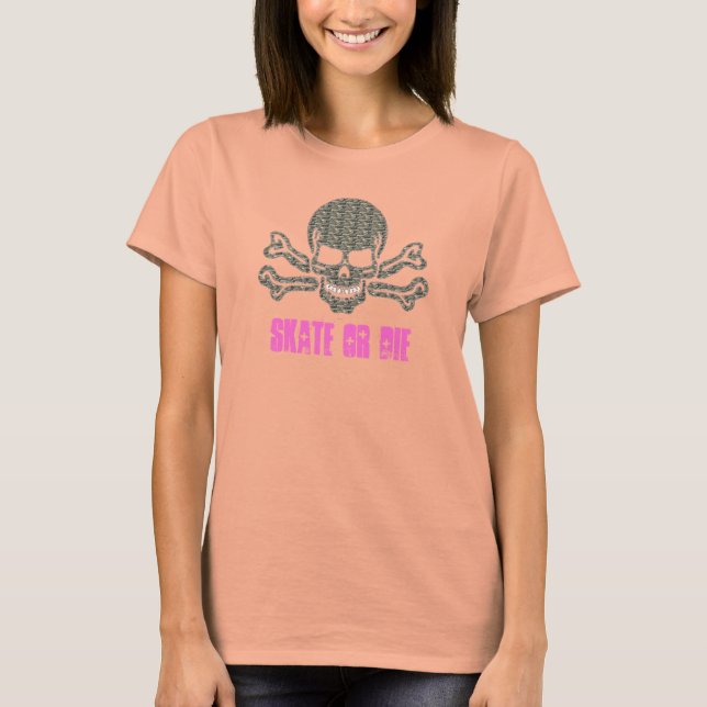 skate or die rock textured skull T-Shirt (Front)