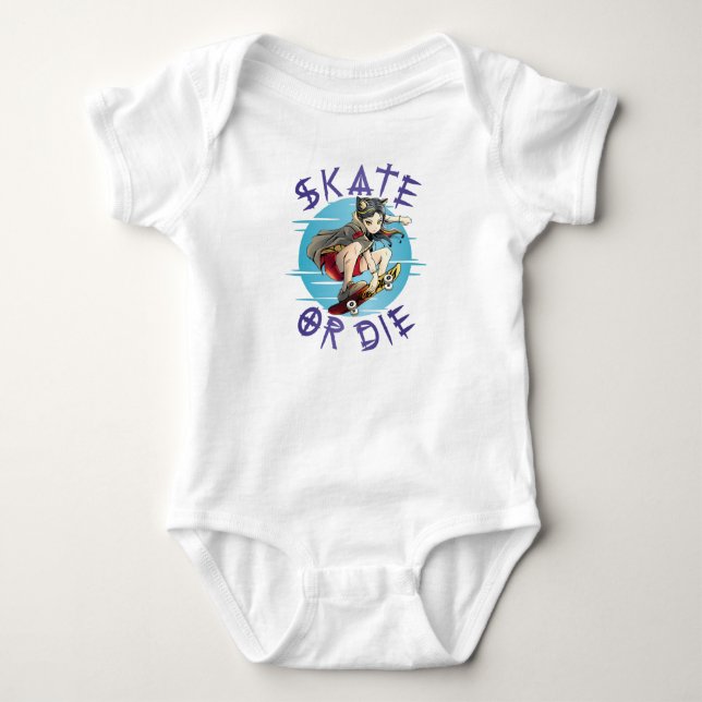Skate or die Skateboarder Girl Baby Bodysuit (Front)