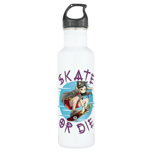Skate or die Skateboarder Girl Stainless Steel Water Bottle (Front)