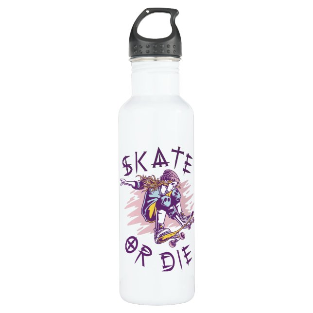 Skate or die Skateboarder Girl Stainless Steel Water Bottle (Front)