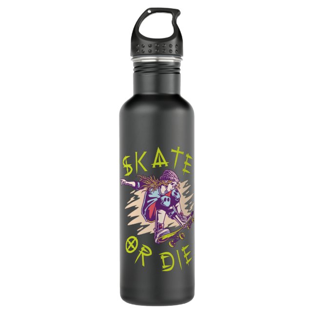 Skate or die Skateboarder Girl Stainless Steel Water Bottle (Front)