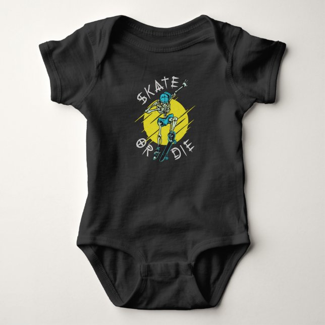 Skate or die Skeleton Skateboarder Baby Bodysuit (Front)